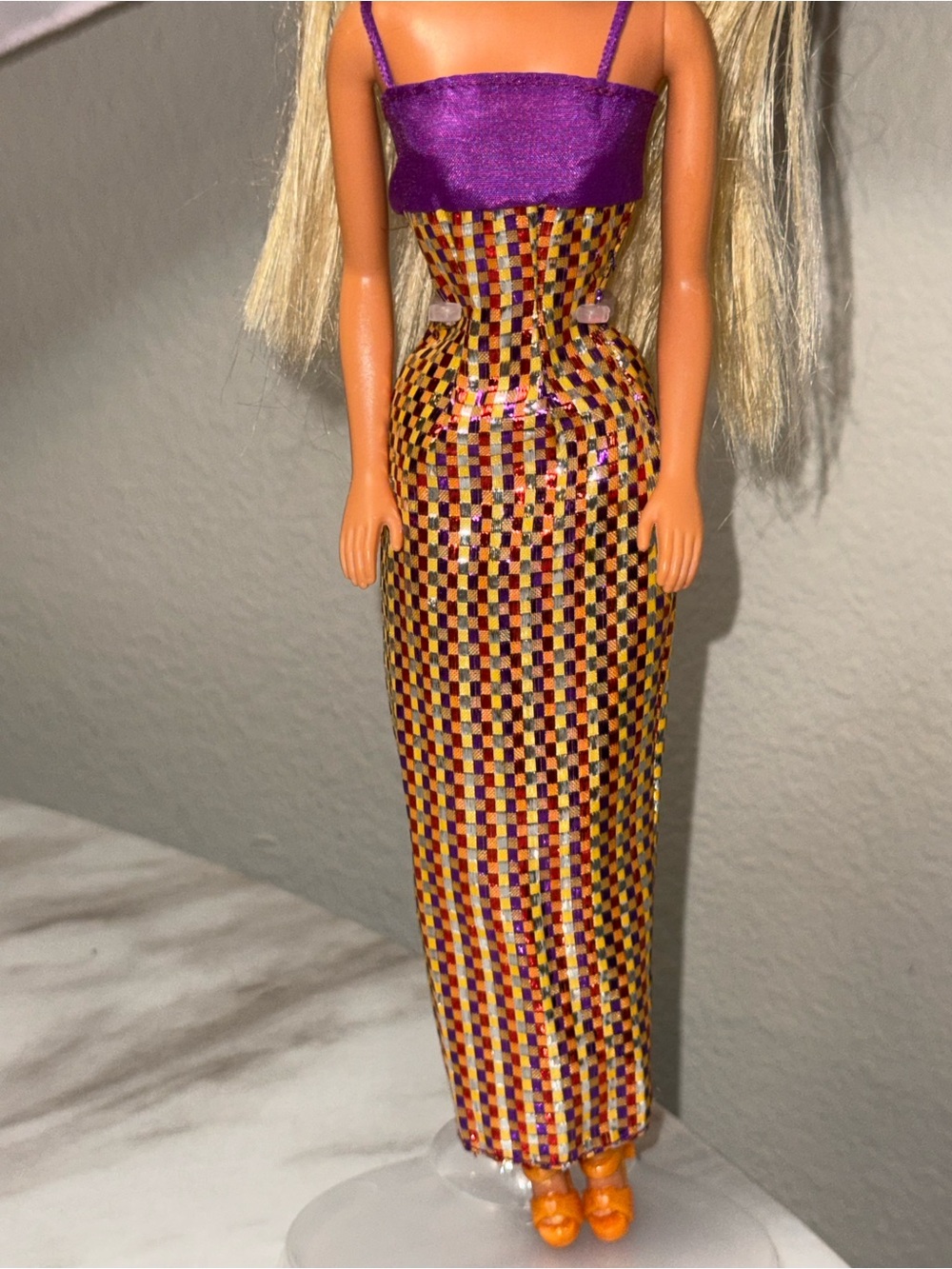 Barbie Mattel shiny metallic stripped dress spaghetti straps long length